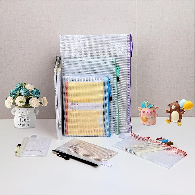 32pcs Mesh Zipper Pouch, 8 Sizes Waterproof Zipper File Bags, 16 Colors,Multipurpose for Travel Storage, School Supplies, Office Appliances and Home Organizing,Multicolored