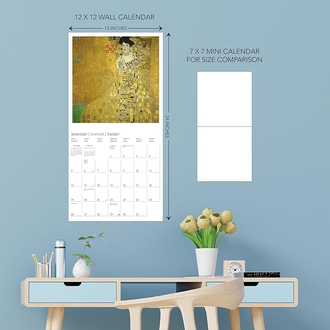 Graphique 2025 Klimt Wall Calendar | 12” x 12” | Thick Paper | Home & Office Organizer | Large Monthly Grid | 3 Languages & Marked Holidays | 4 Month Preview Page for 2026