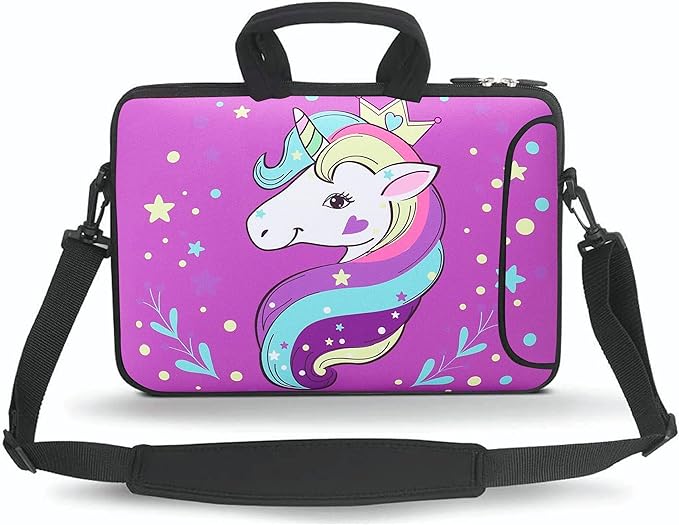 14 15 15.4 15.6 inch Messenger Bag Carrying Case Sleeve with Handle Accessory Pocket Fits 14 to 15-Inch Laptops/Notebook/Ebooks/Kids Tablet/Pad((Purple Unicorn)