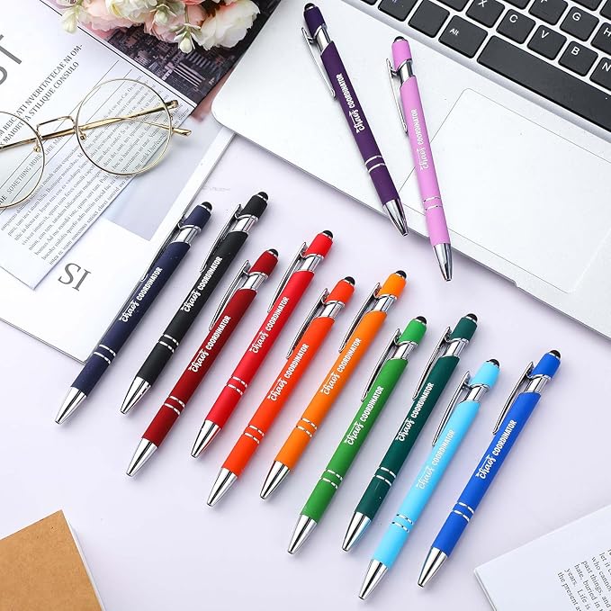 Colarr 12 Pcs Employee Appreciation Pen Ballpoint with Stylus Tip Pen 1.0 mm Black Ink Multicolor Smooth Motivational 2 in 1 Ballpoint Supplies for Coworker Thank You Gift (Chaos Coordinator)