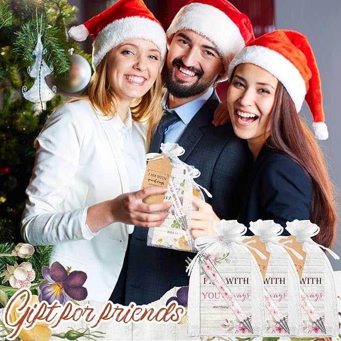 200 Pcs Bible Verse Sets Church Christian Gift Include 50 Scripture Notebooks 50 Bible Bamboo Pens 50 Thanks Tags 50 Organza Bags for Women Man Christian Party Gifts(White,Floral)