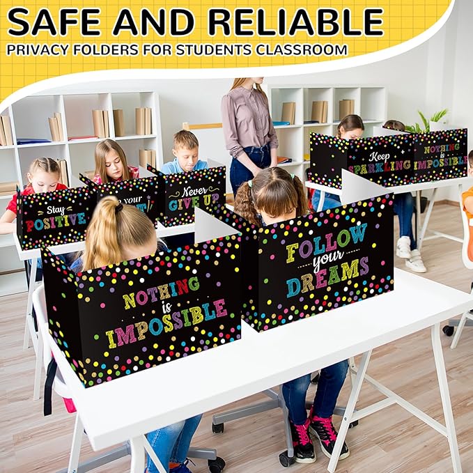 Honoson 24 Pcs Bulk Inspirational Privacy Folders for Students Cardboard Test Privacy Boards Motivational Words Desk Dividers Shield for Classroom School Study Supplies, 6 Styles(Motivational)