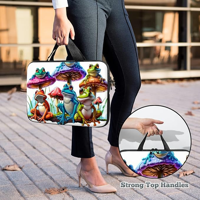 Laptop Sleeve Case Bag 13 inch, Color Frog Mushrooms Slim Carrying Case Durable Handbag Travel Laptop Bag for 13 inch MacBook Air M3/M2/Pro M2/ 13" iPad Pro/Air M4/M2 2024