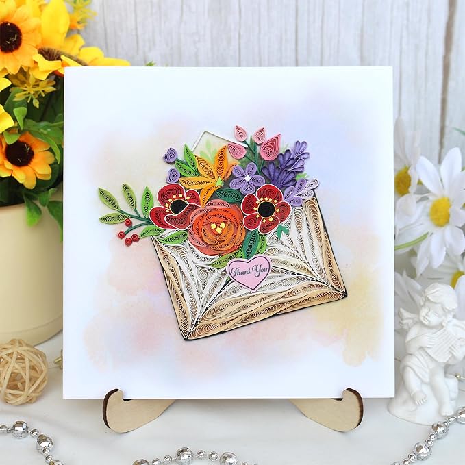 KingKraft Thank You Card, Handmade Colorful Greeting Card, Gratitude Artful Quilling Card for Mom, Sister, Friend, Teacher with Envelope Blank Inside