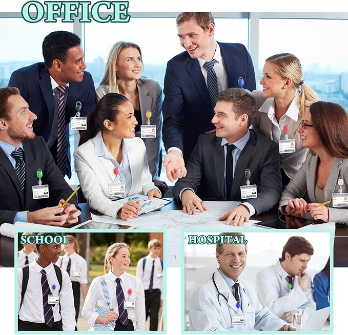 Honoson Heavy Duty Retractable Badge Reels Batch ID Badge Holder Retractable Clip Bulk Card Key Holder with Ring for Office Worker Employee, Doctor Nurse Gifts(Bright Color,50 Pcs)