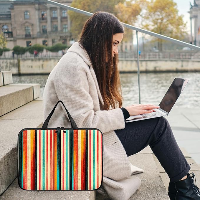 Universal Laptop Sleeve Tablet Case 12 inch, Colorful Vertical Stripes Slim Carrying Case Durable Handbag Travel Laptop Bag for Surface Pro 9 8 7/Laptop Go 2 3, MacBook Air 11/12