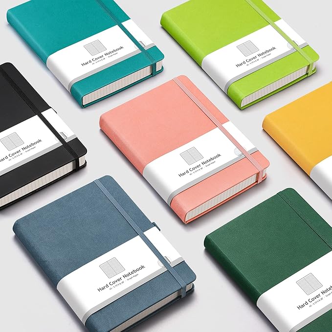 AHGXG Graph Paper Notebook - 320 Pages Grid Notebook Thick Journal A5, 100gsm Thick Graph Paper, Leather Hardcover, Inner Pocket,5.75'' × 8.38''- GrassGreen