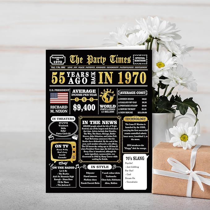 Jumbo 55th Birthday Card, Happy 55th Birthday Gifts for Women Men, Funny 55 Year Old Birthday Card Gifts for Husband Wife Dad Mom, Black Gold 55 Birthday Party Decorations