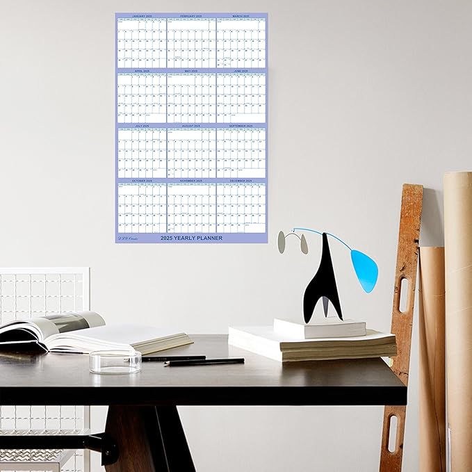 24" x 36" 2025 Wall Calendar, Folded Wet & Dry Erase Wall Calendar 12 Month, Annual Yearly Planner Yearly Laminated Calendar 2025 Horizontal/Vertical, with Julian Dates