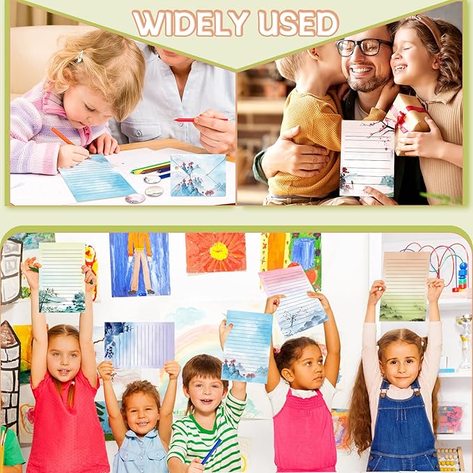 TaoBary 160 Packs Stationery Paper Set (50 Double Sided Stationery Writing Papers 50 Matching Envelopes) 60 Round Dot Sticker, 10 Design(Ink Painting,5.5 x 8.25 Inch)