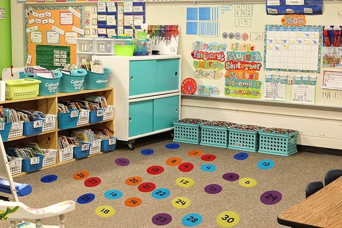 Carpet Markers 5" for Kids, Multicolor Spot Circle Markers for Classroom Teachers, Preschool and Kindergarten (30 Packs of Number)