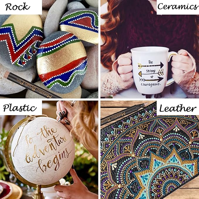 Dyvicl Metallic Brush Marker Pens - Metallic Pens Art Markers for Calligraphy, Brush Lettering, Black Paper, Rock Painting, Card Making, Scrapbooking, Fabric, Metal, Ceramic, Wine Glass, Set of 9