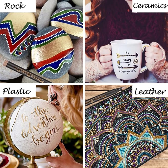 Dyvicl Metallic Brush Marker Pens - Metallic Pens Art Markers for Calligraphy, Brush Lettering, Black Paper, Rock Painting, Card Making, Scrapbooking, Fabric, Metal, Ceramic, Wine Glass, Set of 10