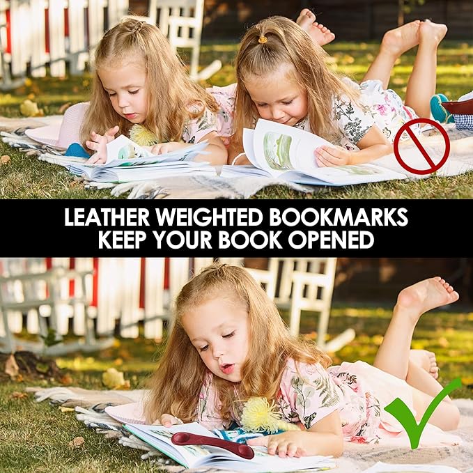 KINIVA Leather Weighted Bookmarks Book Weight Page Holder for Reading,Book Open Holder for Kids Adult,Gifts for Reader (Red)