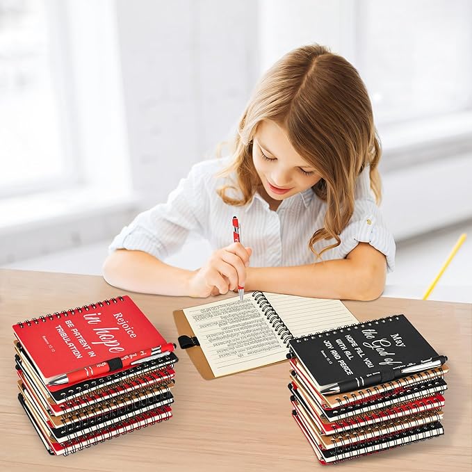 INSADA Christian Prayer Journal Spiral Notebooks Bulk with Pens - Small Notepads (4.13”x5.43”) - Easter Gifts for Women men,Church Members & Bible Study Groups (30 sets multicolor)