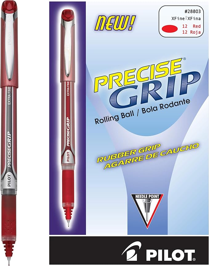 Pilot Precise Grip Liquid Ink Rolling Ball Stick Pens, Bold Point, Red Ink, 12-Pack (28903)