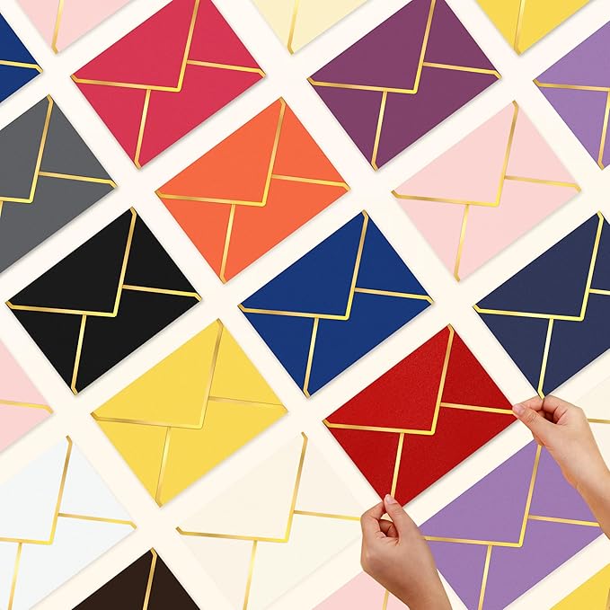 60 Pack Gold Envelopes 5x7 Rose Red, 250G Pearled Cardstock A7 Envelopes for Invitations Business Mailing Envelope with Gold Foil Border, A6 4x6 Envelopes for Wedding Baby Shower Cards