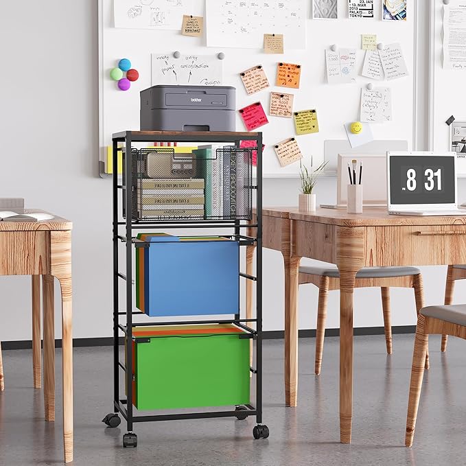 EasyPAG Hanging File Folder Organizer Rolling Cart on Wheels 2 Letter/Legal Size Mobile Hanging File Folder Frame with 1 Pull-Out Drawer for Home Office, Black