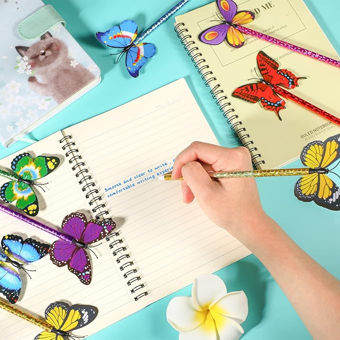 Zhanmai 24 Pieces Sunflower Butterfly Pens Bulk Novelty Pens Cute Ballpoint Writing Pens 0.5 mm 0.7 mm Party Favors for Classroom Teacher Student Office(Butterfly Style)