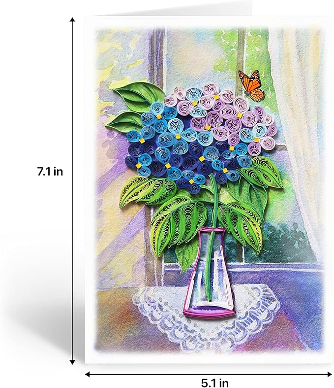 KingKraft Hydrangea Flower Card, Quilling Card, Birthday Card for Women, Anniversary Card for Wife, Valentines Day Card, Mothers Day Card, Thinking of You, Get Well Card for Sister, Daughter