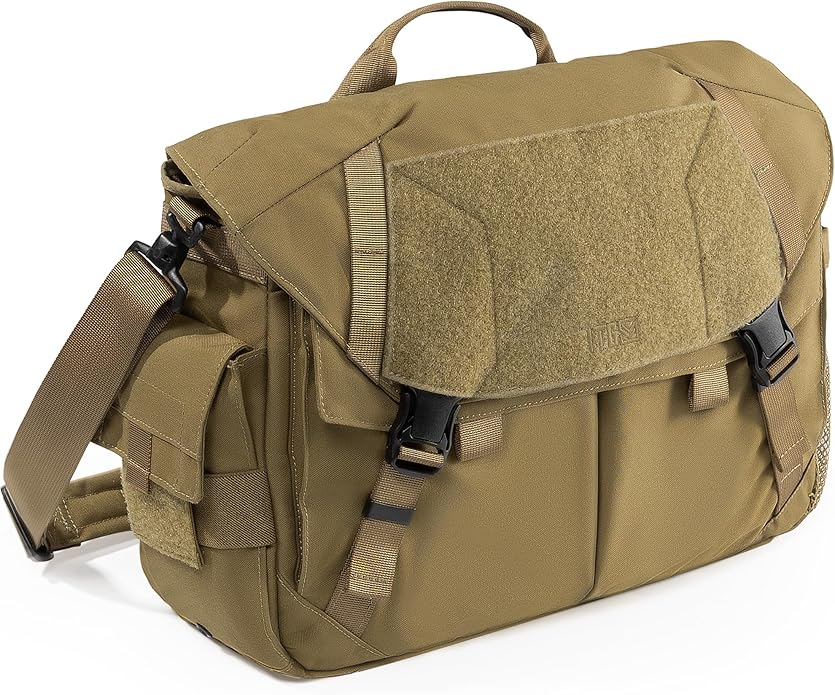 Crossbody Bag for Men and Women, Tactical Style Shoulder Bags, Laptop Messenger Bag Satchel Briefcase, for Work Travel Outdoor - Brown