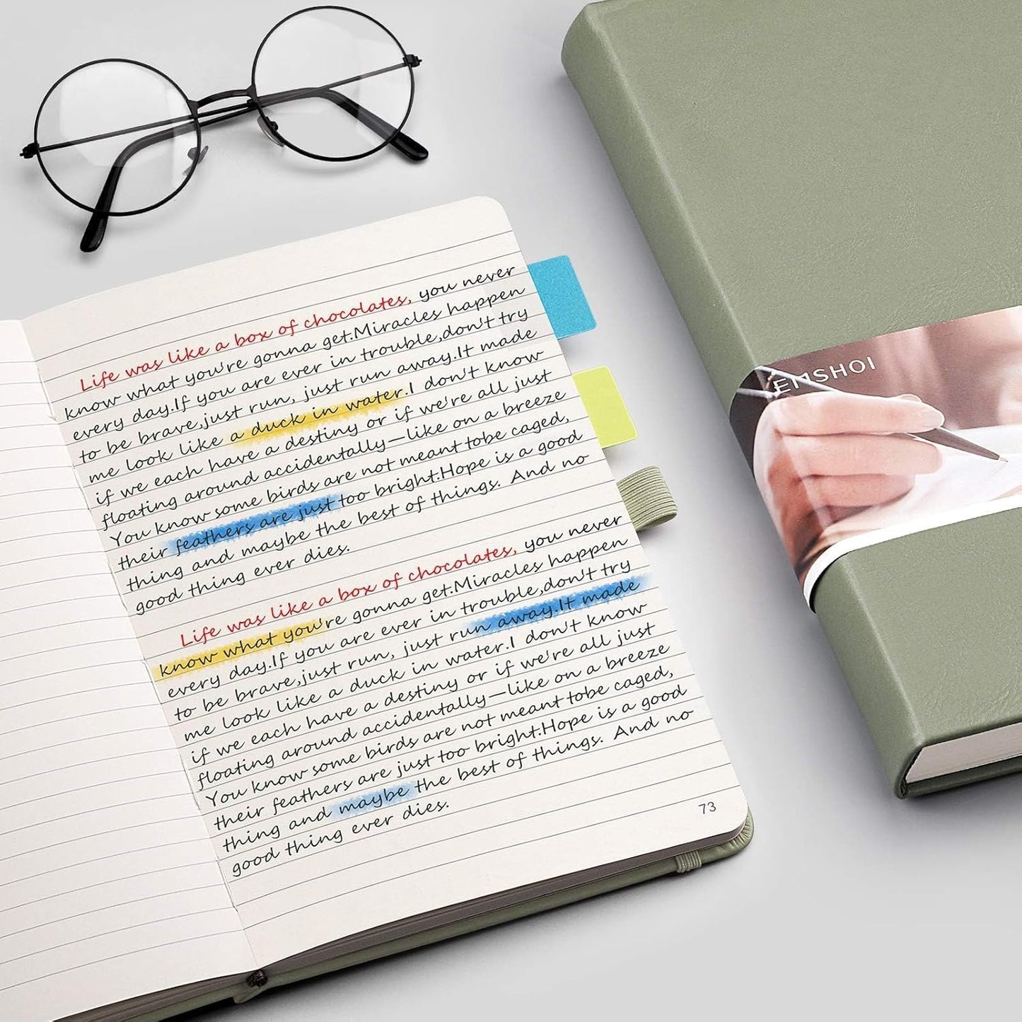 EMSHOI Notebook College Ruled - 256 Numbered Pages, 120 Gsm Thick Paper, A5 Hardcover Leather Lined Journal for Men & Women Work School Journaling Writing Diary 5.7" X 8.3"(Green)