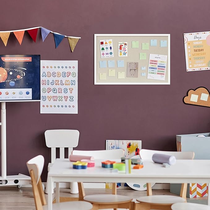 Cork Board with Linen White 2Pack,Bulletin Board 23"x17" Hanging Corkboards for Office Home School Message Board or Vision Board Decoration.