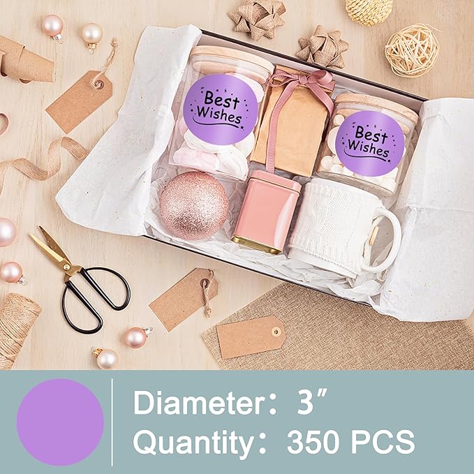 Hybsk 3 inch Circle Color Direct Thermal Stickers Shipping Labels for Barcodes,Name Tag,DIY Logo Design,QR Code,Inventory– Compatible with Zebra,Rollo,Munbyn,and More-750 pcs (3 inch,Purple)