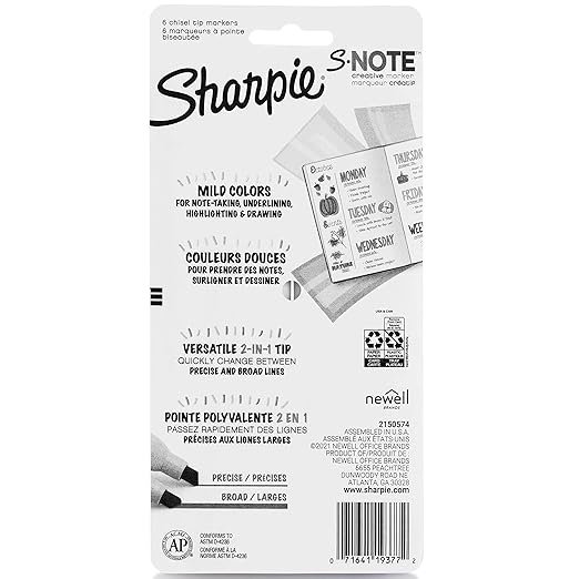 SHARPIE S-Note Creative Colouring Marker Pens | Highlight, Write, Draw & More | Assorted Pastel Colours | Chisel Tip | 6 Count