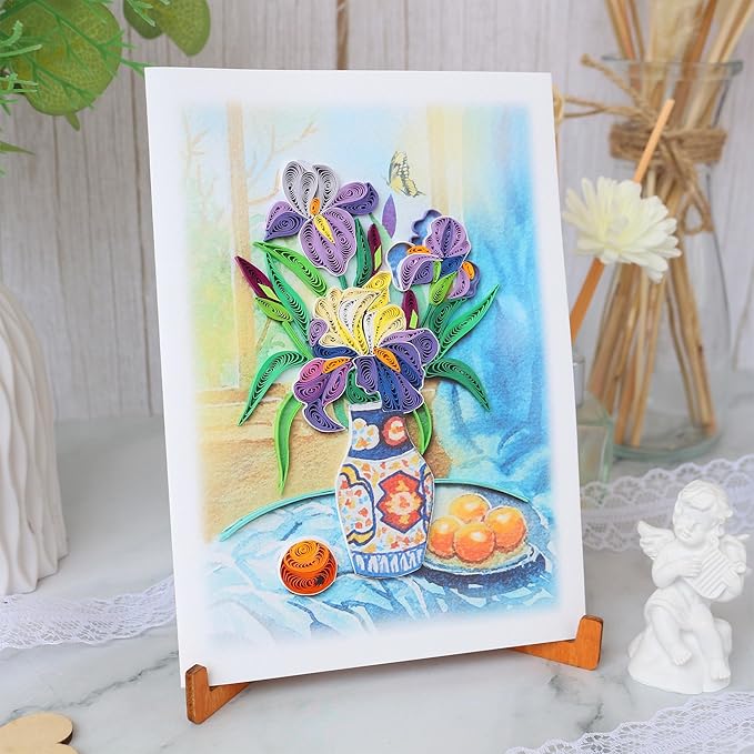 KingKraft Iris Flower Quilling Card, Handcrafted Greeting Card for All Occasions, Birthday Card for Mom, Thinking of You, Get Well, Anniversary, Valentines Day, Mothers Day Card, Blank Inside