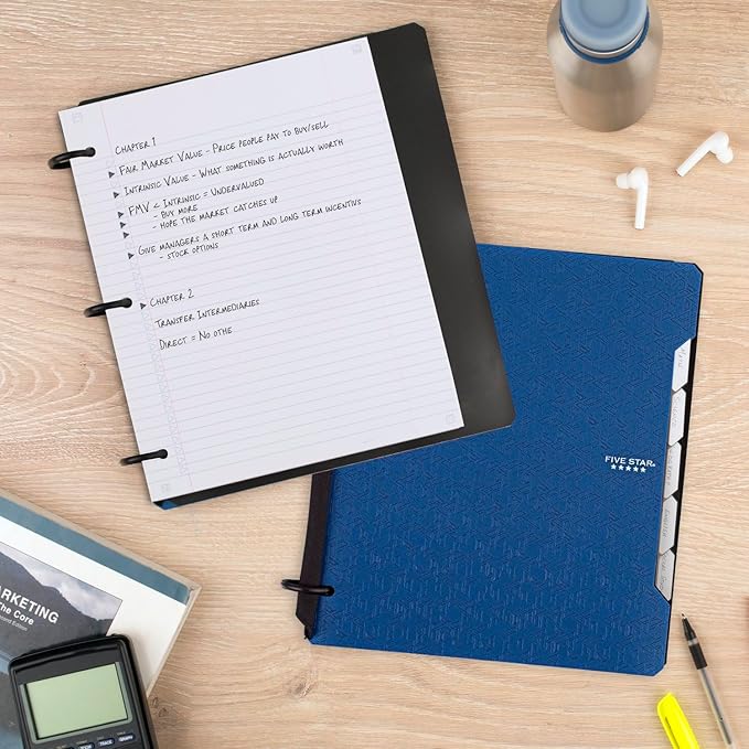 Five Star Flex Refillable Notebook + Study App, College Ruled Paper, 1 Inch TechLock Rings, Pockets, Tabs and Dividers, 200 Sheet Capacity, Pacific Blue (29328AD2)