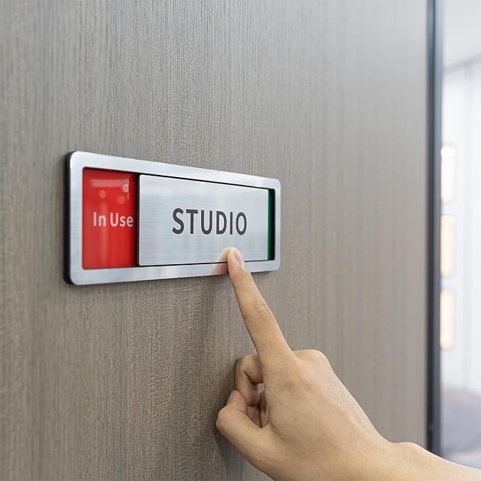 Therapy Room Door Sign with Slider, Do Not Disturb Privacy Office Sign, In Use/Available Acrylic Sliding Indicator for Business Hospital Home, Brushed Silver 8" x 2.6"