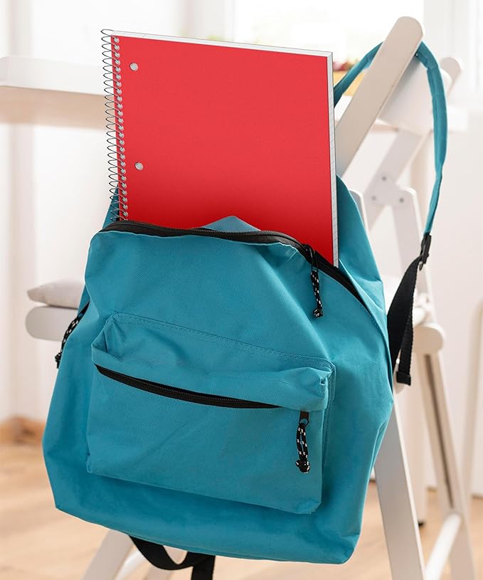 Dunwell 1 Subject Notebook College Ruled (Red), Spiral Notebook 8.5x11 for School, 100 Sheets (200 Pages), Protective Plastic Cover, 2-Pocket Divider, One Subject Note Book 8 1/2 x 11