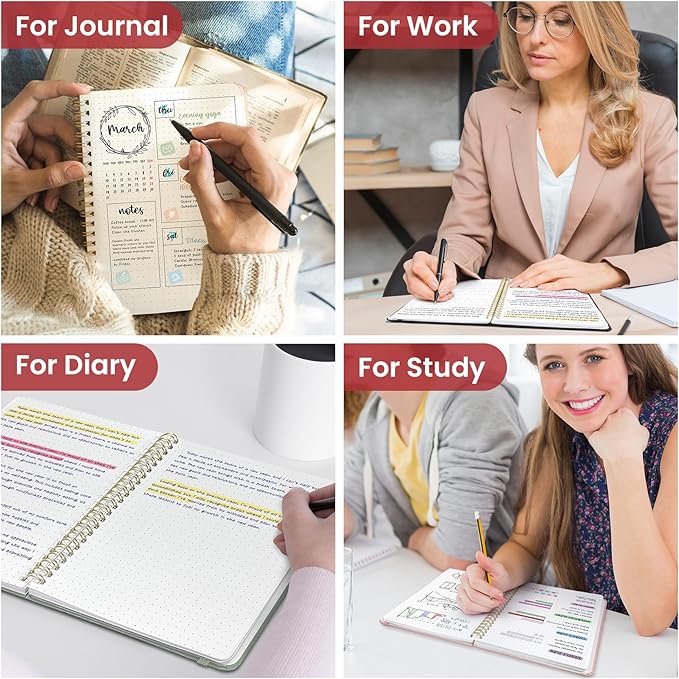 Dotted Spiral Journal Notebook for Women & Men, 140 Pages, Bullet Dotted Notebook for Journaling & Note Taking, Journals for Writing, A5(6"x8") - Black