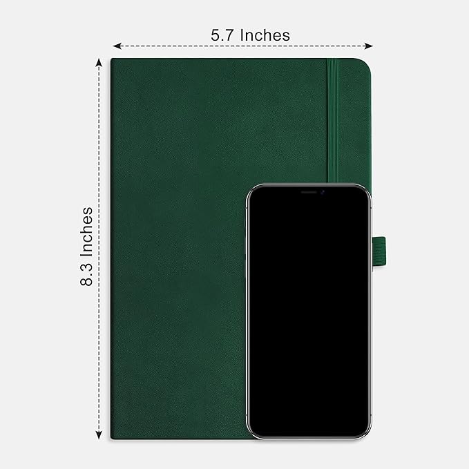 RETTACY Journaling Notebooks, A5 Lined Journal Notebook with 192 Numbered Pages, 5.7'' × 8.3'' Medium Size, for Writing, Work, Office, Leather Hardcover, 100 GSM Thick Paper (Dark Green)