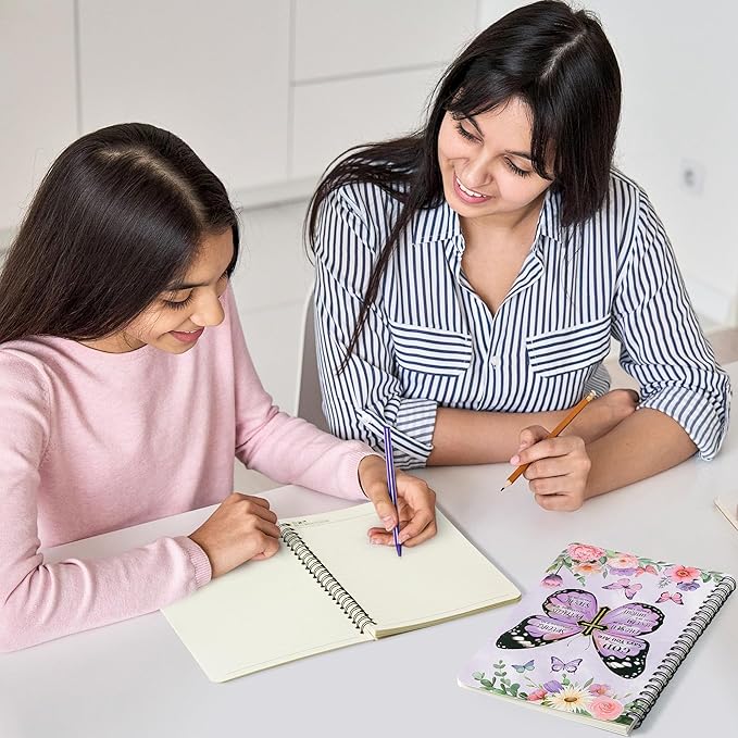 2Pack A5 Floral Cross Butterfly Religious Spiral Notebooks - God Says You Are Bible Verse Ruled Hardbound Journal Writing Hardcover Notebooks Christian Christmas Gift Sunday School Supplies