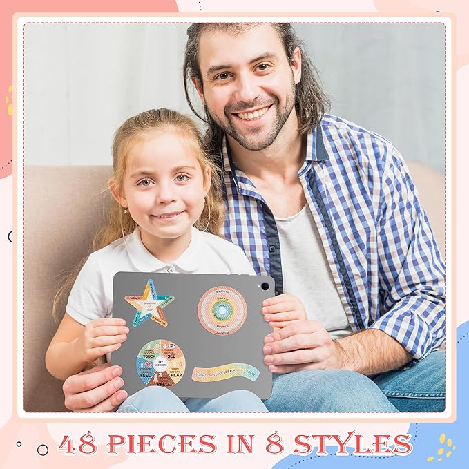 H1vojoxo 48PCS Breath Anxiety Sensory Stickers Anti Stress Textured Sensory Stickers Tactile Textured Mindfulness Sticker for Desk and Phone Stress Anxiety Relief Adhesive for Children Adults