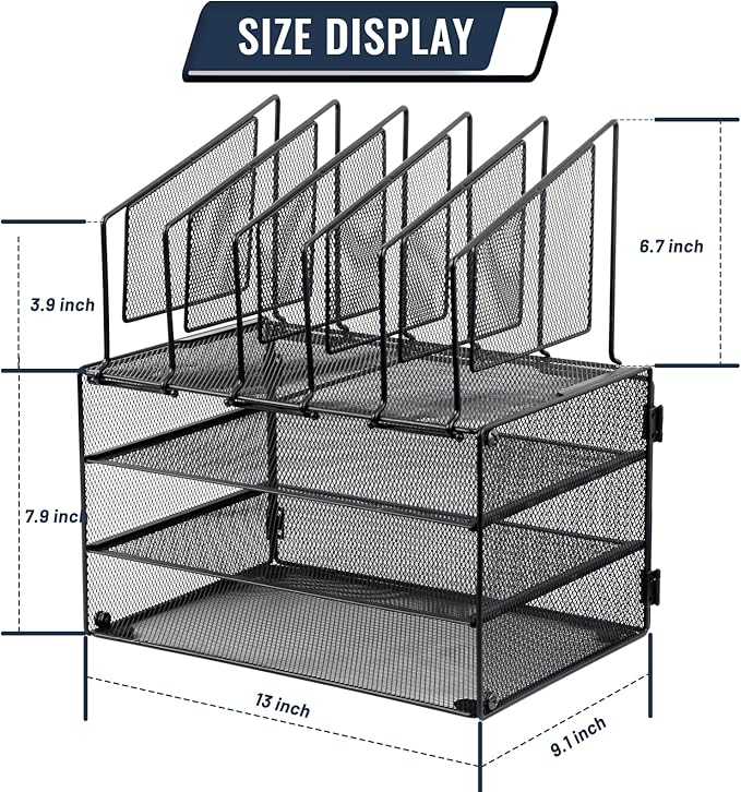 EASEPRES Desk Organizer Tray, 3 Tier Paper organizer with 5 Upright Section Desktop File Folder Sorter Holder for Mail Paper Document Letter Organization Storage