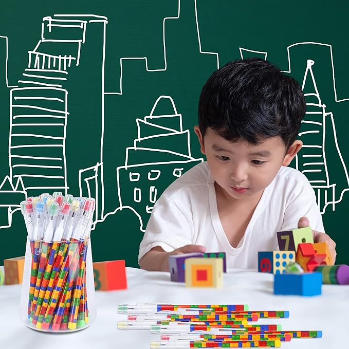 Kolewo4ever 48pcs HB Building Block Pencils Translucent Pencil Multicolor Non Sharpening Pencils Pop Up Plastic Pencils for Exams, School, Office, Sketching Learning Activities