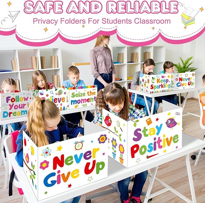Honoson 24 Pcs Bulk Inspirational Privacy Folders for Students Cardboard Test Privacy Boards Motivational Words Desk Dividers Shield for Classroom School Study Supplies, 6 Styles(Energetic)