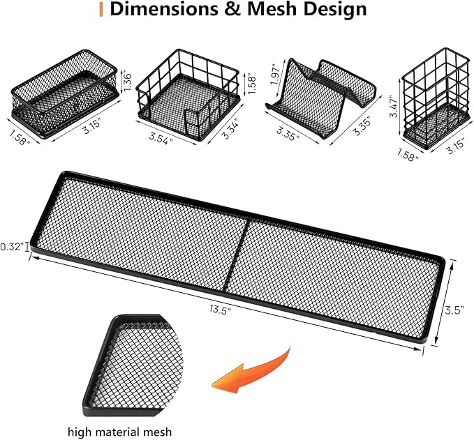 Desk Organizers and Accessories, Desk Organizer Set with Pen Holder, Sticky Note holder, Paper Clip Holder and Binder Clips