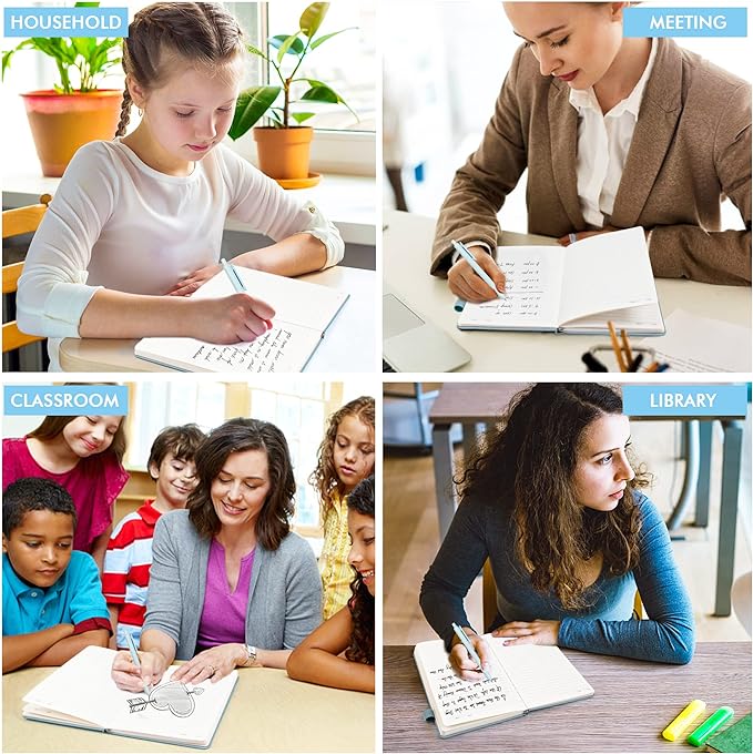 feela 5 Pack Notebooks Journals Bulk, Hardcover Notebook Classic Ruled Lined Journals with Pen Holder for Women Girls School Business Supplies, with 5 Black Pens, 120 GSM, 5.1”x8.3”, A5, Light Blue