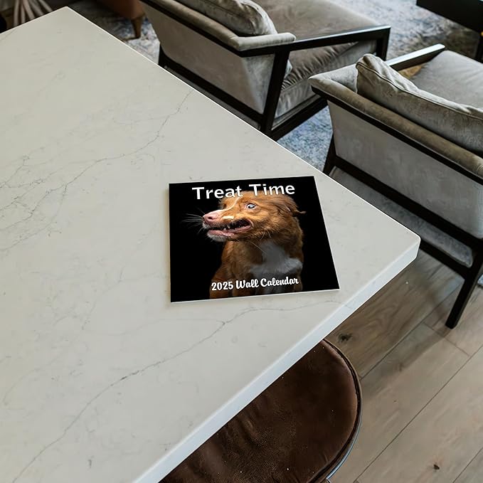 2025 Treat Time Monthly Wall Calendar - Dogs Making Funny Faces Trying to Catch Treats | 12" x 24" | Thick Sturdy Paper | Dog Calendar 2025