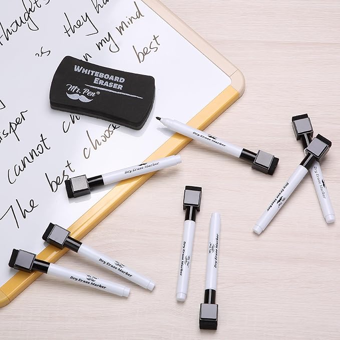 Mr. Pen Magnetic Dry Erase Markers - 12 Pack, Black Fine Tip with Eraser Cap