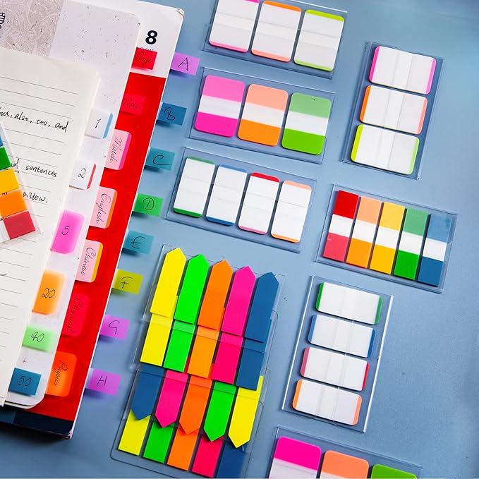 Golcellia Sticky Book Index Tabs, Page Tabs Markers, Sticky Notes Tabs 1080 Pieces(6 Styles, 25 Colors) Annotation Tabs, Book Annotation Supplies Study Pack