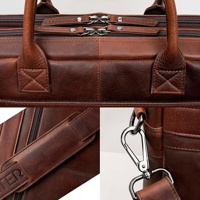 Marc Peter Hamilton Real Leather Business Bag for Men and Women | 15.6 inch Laptop Bag | Shoulder Bag for Men