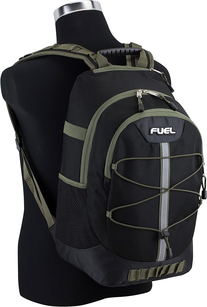 FUEL Hiking Backpack for Women Men Terra Sport, Travel, College, Gym, Work with Laptop Sleeve, Bungee, 18 Inches, Black