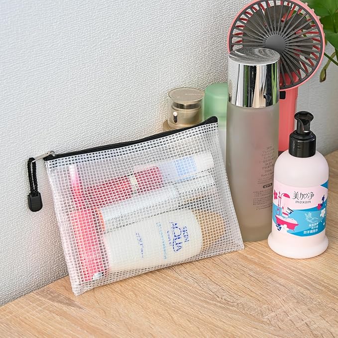 AUSTARK 10 Pcs Zipper File Bags, Waterproof Plastic Mesh Pouch for Office School, Board Game Storage Bags (B6 Size 7.6''x5.3'', White and Black)