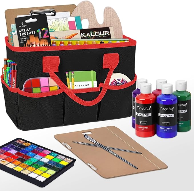 Godery Desktop File Folder Tote and Stock Organize, Fundamentals Art Organizer Storage Craft Tote Bag for Office Desk Organize, Make-up Storage Tote with Handles for Travel or Daily Use, Black