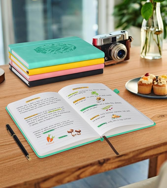 Lined Journal Notebook for Women, A5 Green Hardcover Leather Journals for Writing, 200 Pages Travel Daily Journal,Thick College Ruled Notebook for Work School, Note Taking, Business 5.75'' X 8.38''